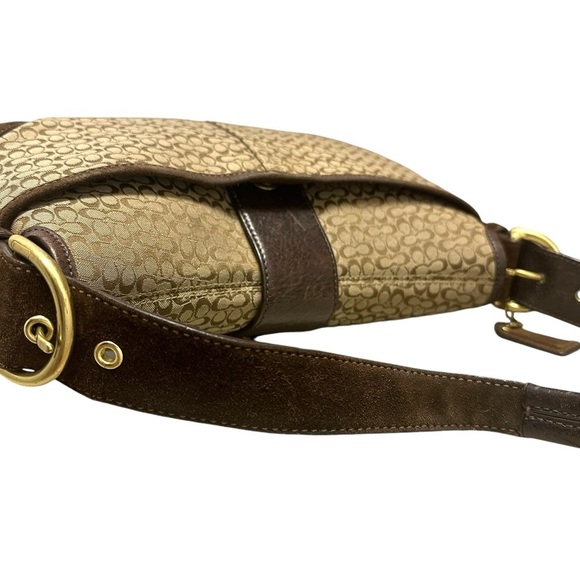 Coach Vintage #6808 Signature Soho Brown Jacquard/Suede Flap Logo Hobo Bag - Picture 12 of 16